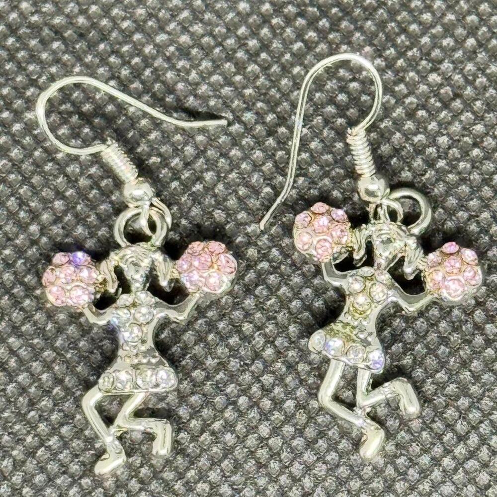 Cheerleader earrings with pink rhinestones